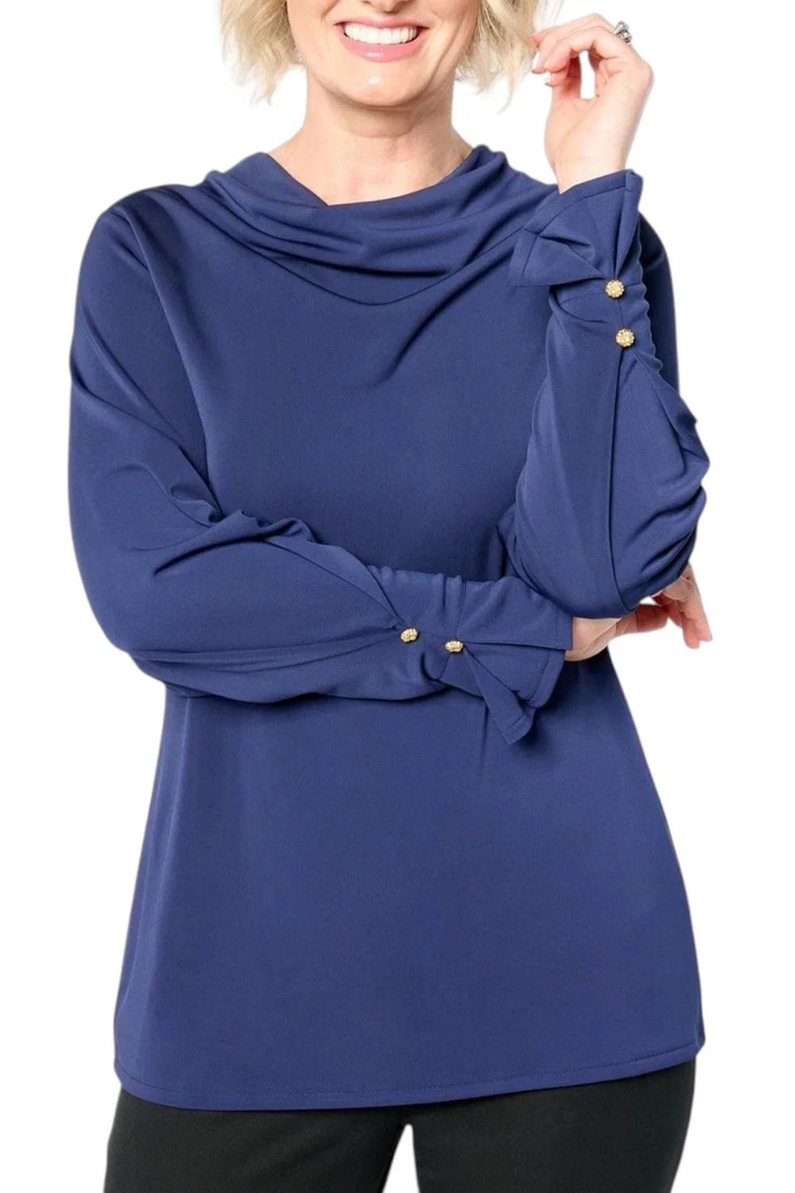 Isaac Mizrahi Live! Women's Estate Cowl Neck Long Sleeve Top Navy - Regular
